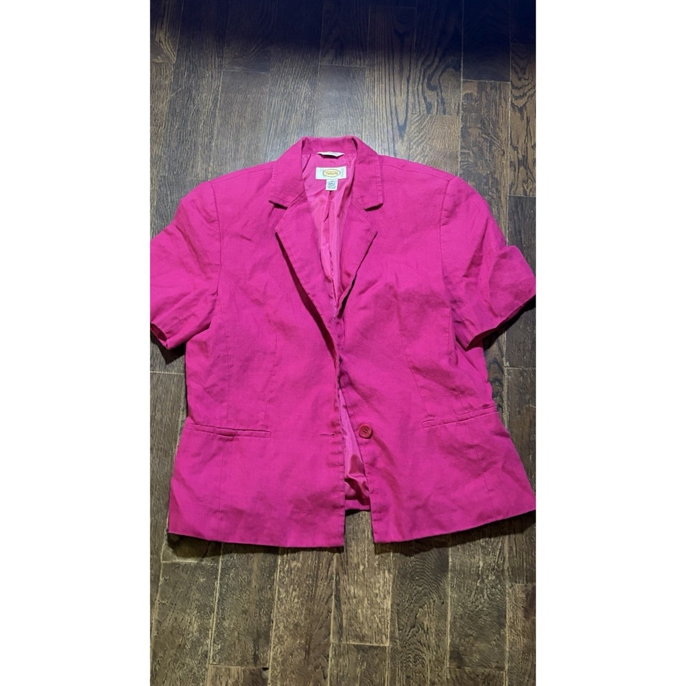 Talbots Vintage 100% Linen Hot Pink Blazer Short Sleeve Woman's 12 Preppy Office